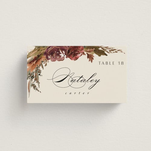 This is a autumn wedding place cards with foil pressed by Kate Ahn called poetique printing on signature in placecard
