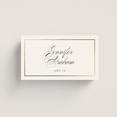 This is a sugar wedding place cards with foil pressed by Jessica Williams called bianca printing on signature in placecard