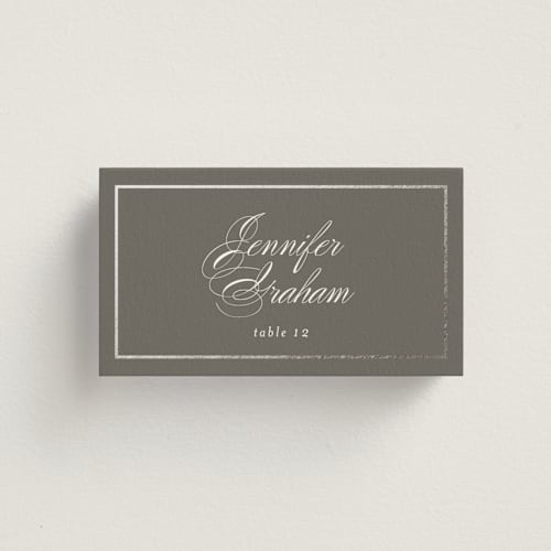 This is a mountain wedding place cards with foil pressed by Jessica Williams called bianca printing on signature in placecard