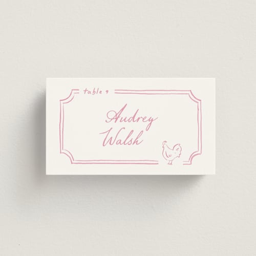This is a peony wedding place cards with standard by Creo Study called organic frame printing on signature in placecard