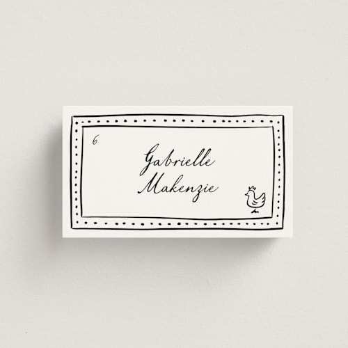 This is a onyx wedding place cards with standard by Erin Deegan called sketched frame printing on signature in placecard