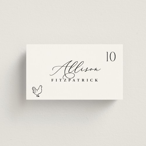 This is a ink wedding place cards with standard by Hooray Creative called chic script printing on signature in placecard