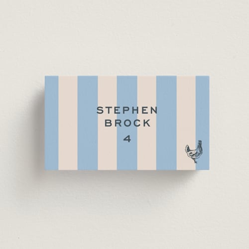 This is a bluebell wedding place cards with standard by Megan Davis called rhode printing on signature in placecard