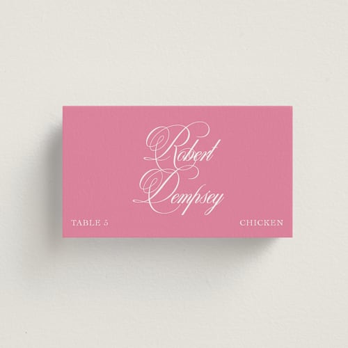 This is a peony wedding place cards with standard by Megan Davis called calligraphy printing on signature in placecard