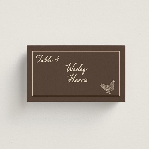 This is a mocha wedding place cards with standard by Sherley Ferreira called olive printing on signature in placecard