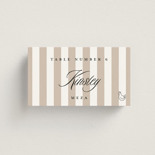 This is a cocoa wedding place cards with standard by Susan Zinader called a simple stripe meal choice printing on signature in placecard