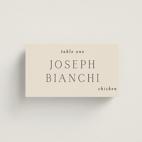 This is a linen wedding place cards with standard by Vanessa Doyle called in love printing on signature in placecard