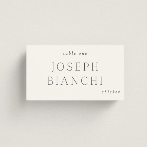 This is a cotton wedding place cards with standard by Vanessa Doyle called in love printing on signature in placecard