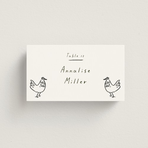This is a charcoal wedding place cards with standard by Ani Somi called bon vivant printing on signature in placecard