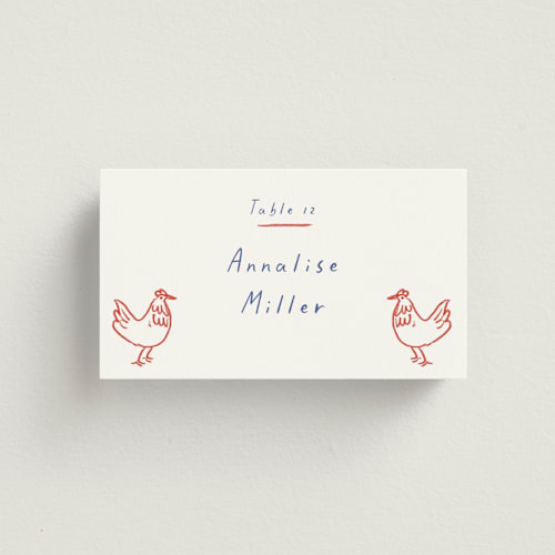 This is a cardinal wedding place cards with standard by Ani Somi called bon vivant printing on signature in placecard