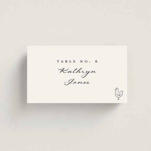 This is a snow wedding place cards with standard by mo kelley called defined printing on signature in placecard