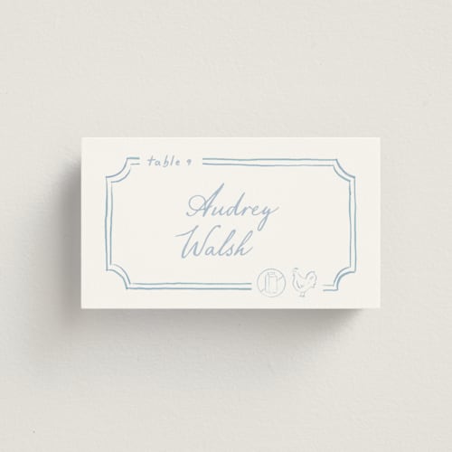 This is a marine wedding place cards with standard by Creo Study called organic frame printing on signature in placecard