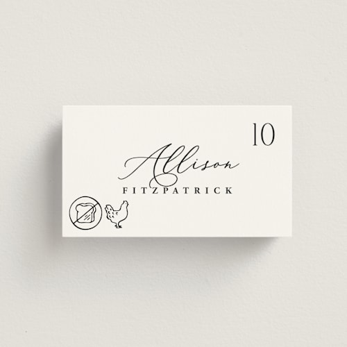 This is a ink wedding place cards with standard by Hooray Creative called chic script printing on signature in placecard