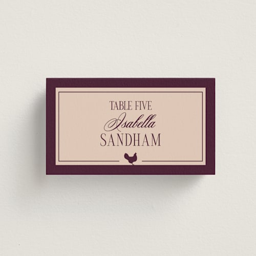 This is a cabernet wedding place cards with standard by Hudson meet Rose called merlot printing on signature in placecard