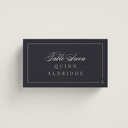 This is a ebony wedding place cards with standard by Emily Sabol Goss called flowing printing on signature in placecard