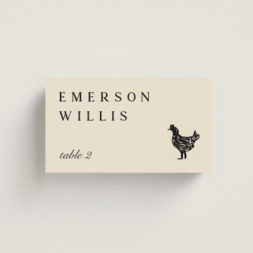 This is a almond wedding place cards with standard by Sierra Lee called farm to table printing on signature in placecard