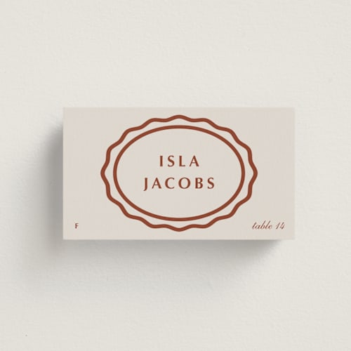 This is a champagne wedding place cards with standard by Baumbirdy called pearl printing on signature in placecard