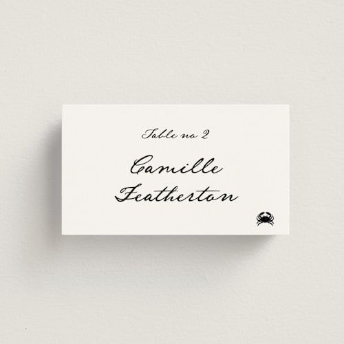 This is a onyx wedding place cards with standard by Benita Crandall called the classic printing on signature in placecard