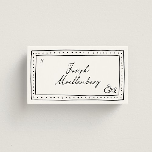 This is a onyx wedding place cards with standard by Erin Deegan called sketched frame printing on signature in placecard