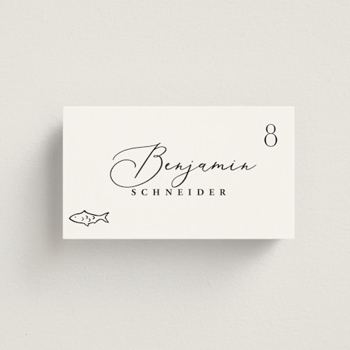 This is a ink wedding place cards with standard by Hooray Creative called chic script printing on signature in placecard