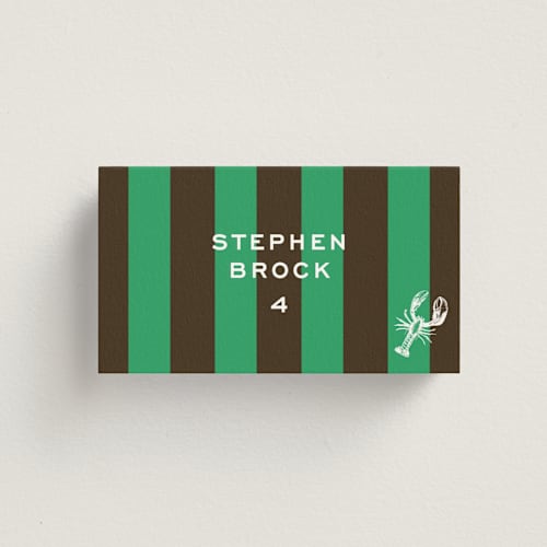 This is a chocolate wedding place cards with standard by Megan Davis called rhode printing on signature in placecard