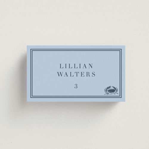 This is a bluebell wedding place cards with standard by Megan Davis called perry printing on signature in placecard