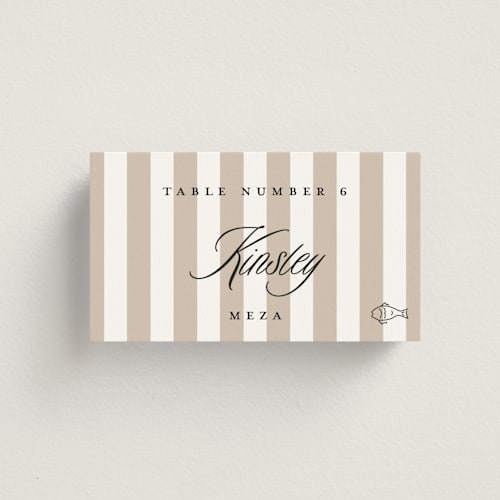 This is a cocoa wedding place cards with standard by Susan Zinader called a simple stripe meal choice printing on signature in placecard