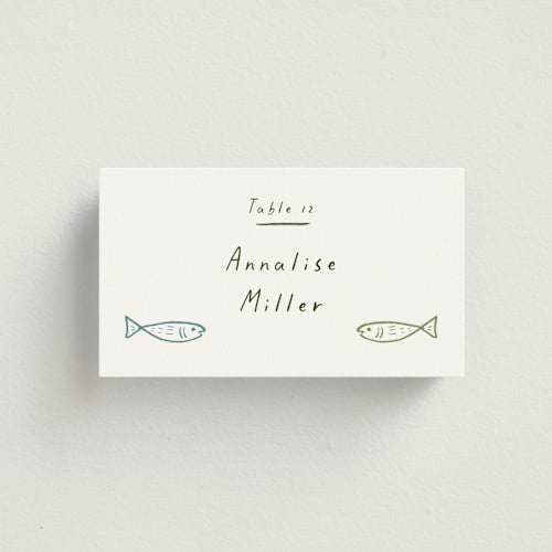 This is a rainbow wedding place cards with standard by Ani Somi called bon vivant printing on signature in placecard
