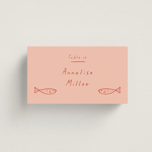 This is a flamingo wedding place cards with standard by Ani Somi called bon vivant printing on signature in placecard