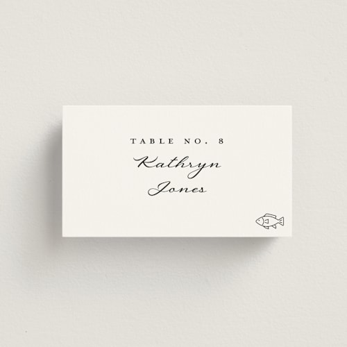 This is a snow wedding place cards with standard by mo kelley called defined printing on signature in placecard