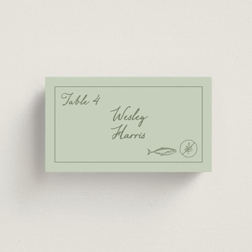 This is a mint wedding place cards with standard by Sherley Ferreira called olive printing on signature in placecard