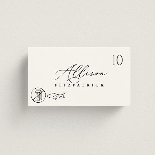 This is a ink wedding place cards with standard by Hooray Creative called chic script printing on signature in placecard