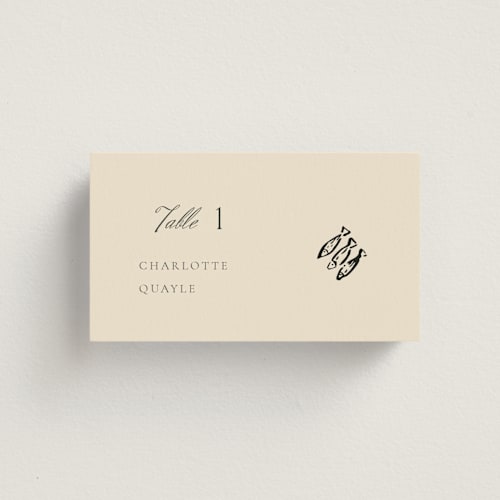 This is a chardonnay wedding place cards with standard by Draft and Wed called whimsical watercolour printing on signature in placecard