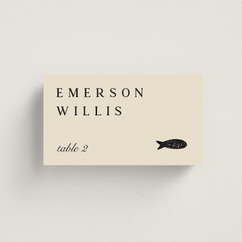 This is a almond wedding place cards with standard by Sierra Lee called farm to table printing on signature in placecard