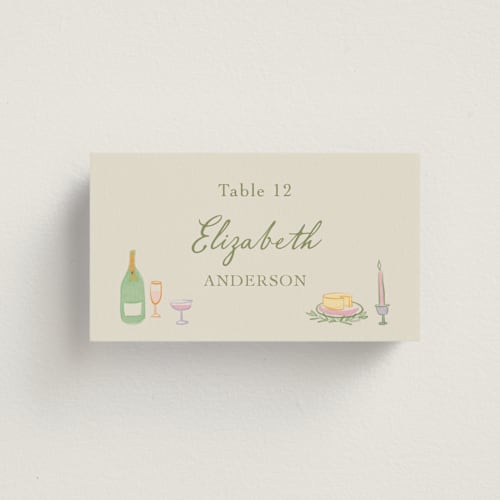 This is a olive wedding place cards with standard by Elly called dining printing on signature in placecard