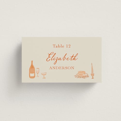 This is a sunset wedding place cards with standard by Elly called dining printing on signature in placecard