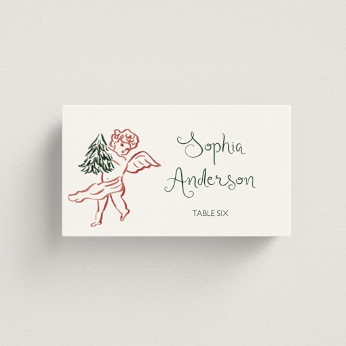 This is a enchanted holiday wedding place cards with standard by Cass Loh called holidays ink doodles printing on signature in placecard