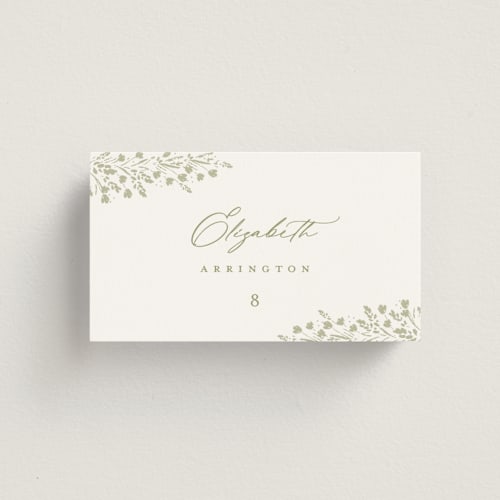 This is a leaf wedding place cards with standard by Kristie Kern called villa printing on signature in placecard