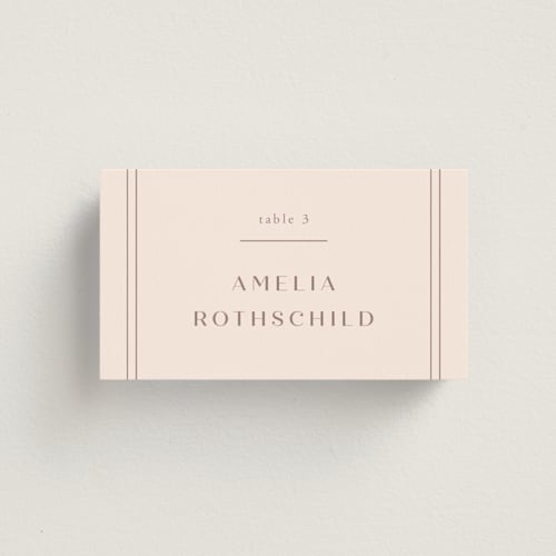 This is a dusty rose wedding place cards with standard by Annie Shapiro called arguello printing on signature in placecard