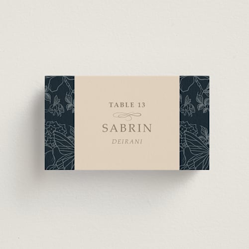 This is a sky wedding place cards with standard by Sabrin Deirani called magnolias printing on signature in placecard