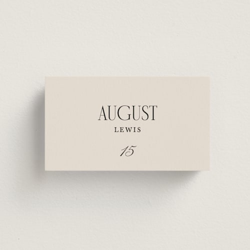 This is a linen wedding place cards with standard by Kate Ahn called mirin printing on signature in placecard