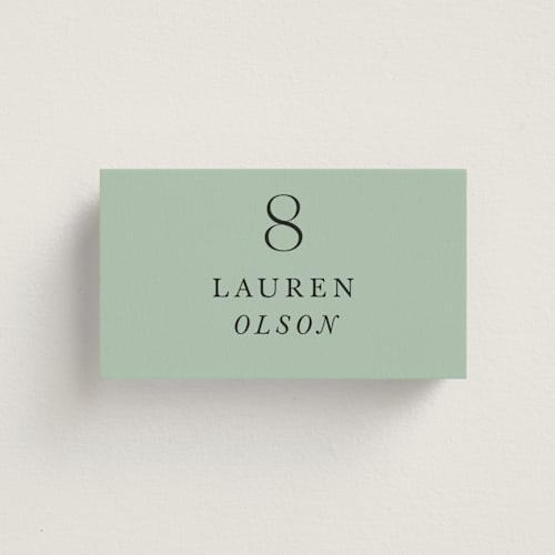 This is a lake wedding place cards with standard by Lindsay Megahed called reflections printing on signature in placecard
