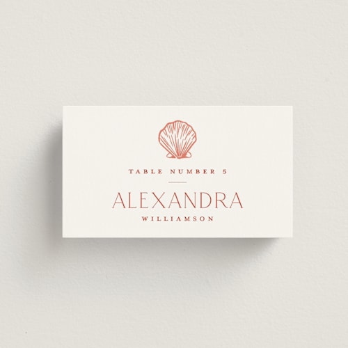 This is a sunset wedding place cards with standard by Jenna Holcomb called coastal toile printing on signature in placecard