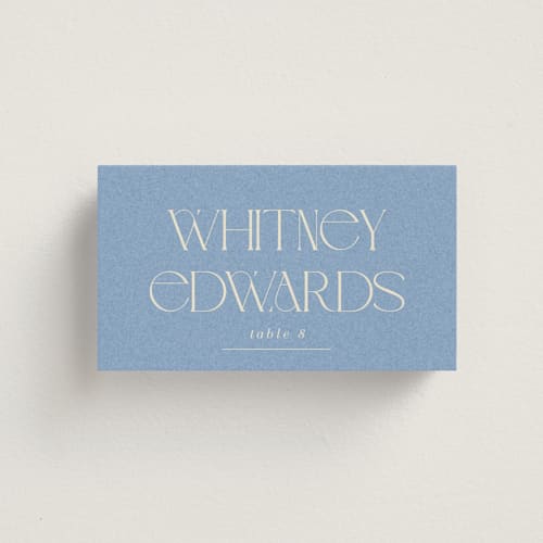 This is a cerulean wedding place cards with standard by Baumbirdy called flora arch printing on signature in placecard