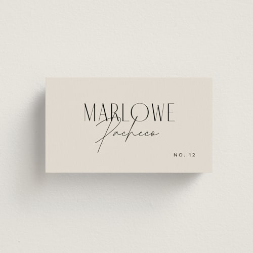 This is a linen wedding place cards with standard by Kelly Schmidt called arabilla overlap printing on signature in placecard