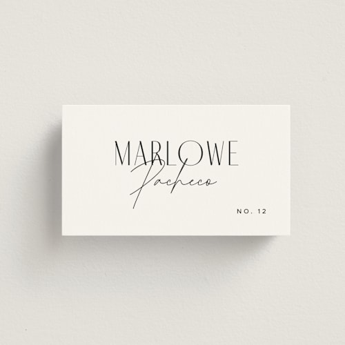 This is a silk wedding place cards with standard by Kelly Schmidt called arabilla overlap printing on signature in placecard