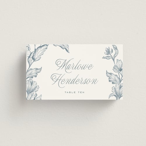 This is a lake wedding place cards with standard by Leah Bisch called wreath in bloom printing on signature in placecard