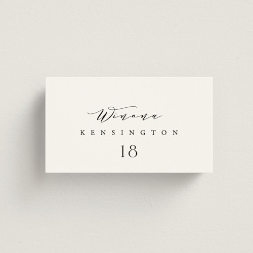 This is a lily wedding place cards with standard by Hooray Creative called classy type printing on signature in placecard