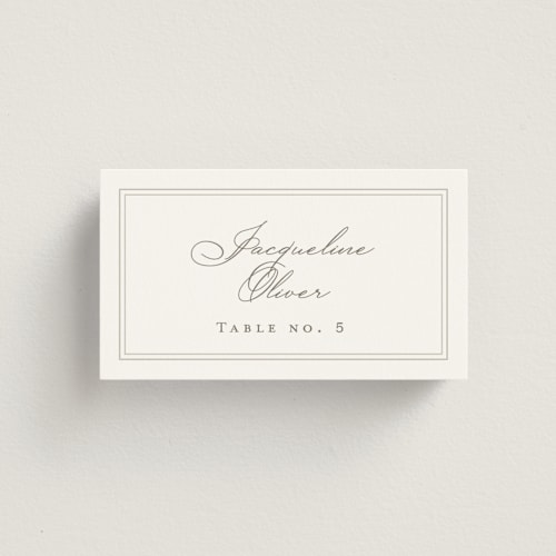 This is a cotton wedding place cards with standard by Amy Kross called overlapping printing on signature in placecard