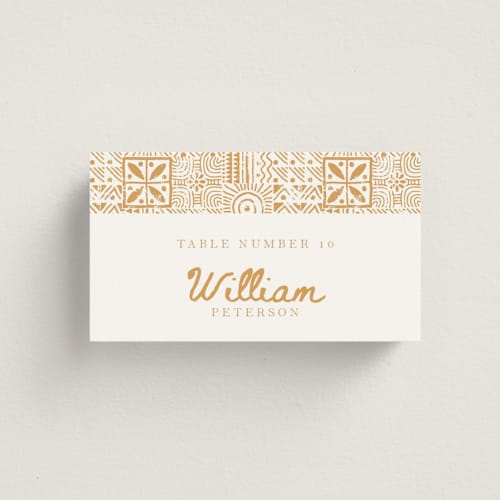 This is a amber wedding place cards with standard by Selima Akhter called tribal rythm printing on signature in placecard